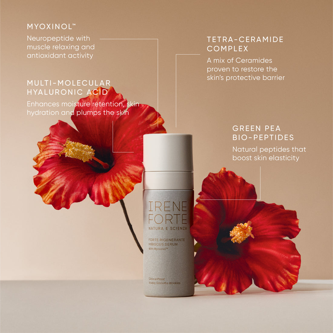 Irene Forte Skincare Hibiscus Serum product with packaging on a white background