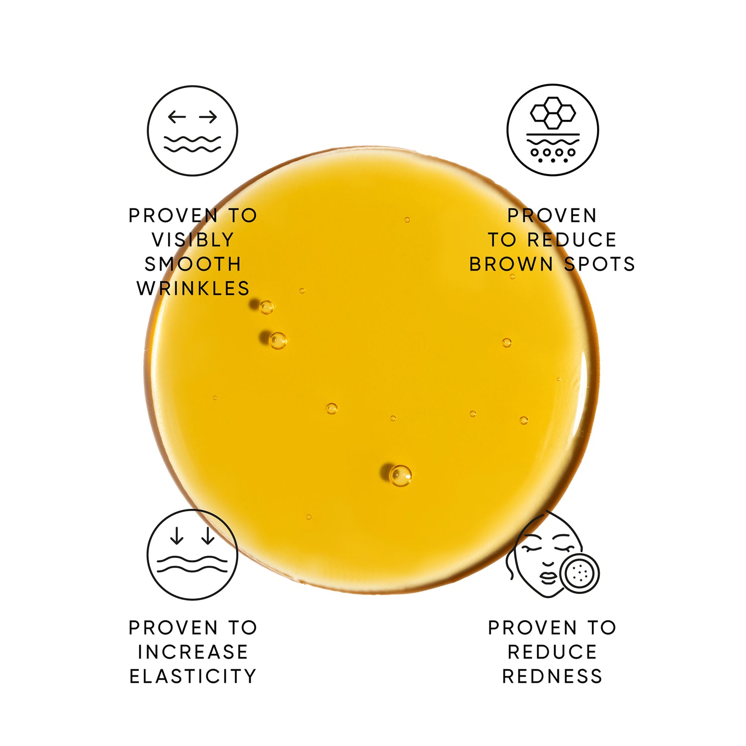 Icons showing the benefits of the serum